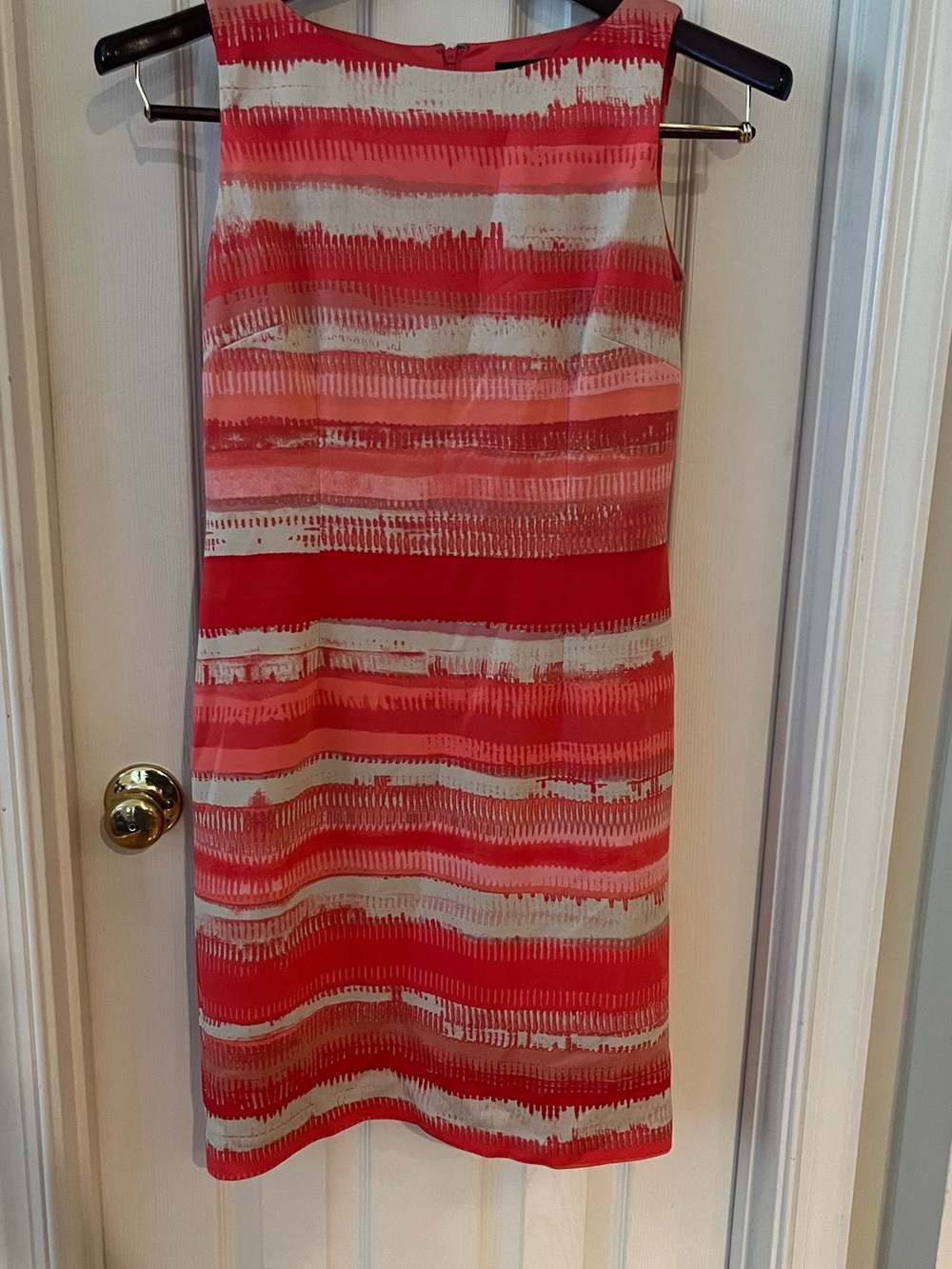 Tahari Coral and Cream Striped Sleeveless Sheath Dress